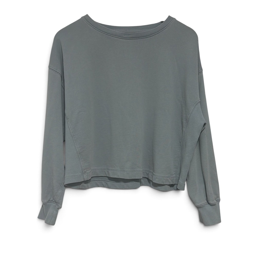 J. Crew Womens Small Cropped Oversized Cotton Sweatshirt Slate Blue Gray Slouchy